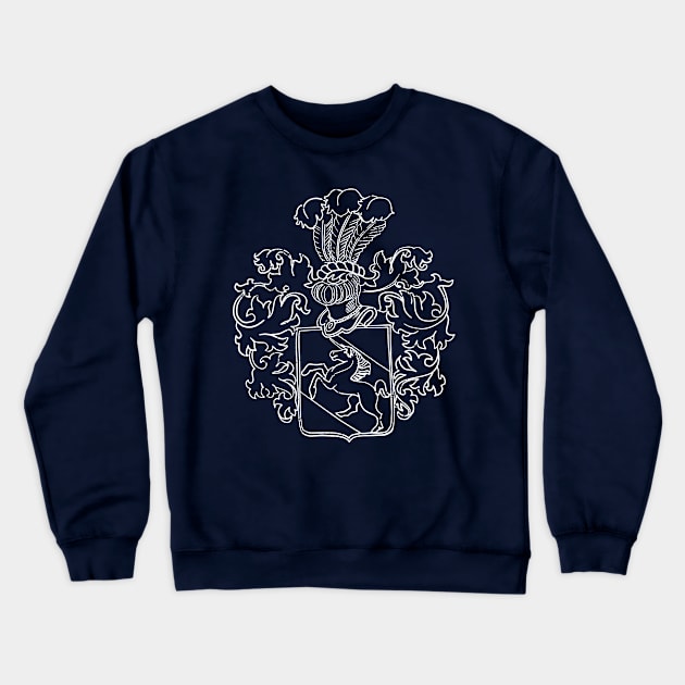 Shedenhelm Family Crest with NAME on BACK (Distressed White Linework) Crewneck Sweatshirt by Shedenhelm